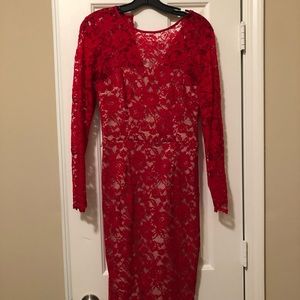 Red Lace Dress with Nude Slip